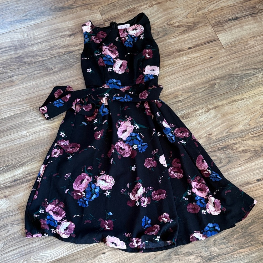 Elle Black and Pink Floral women’s dress and Sweater